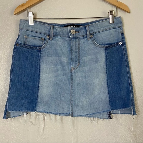 Express Colorblock Patchwork Denim Jean Mini Skirt Size 6 - Picture 7 of 7